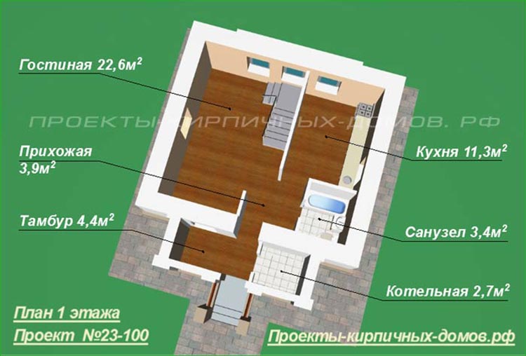 План 1 этажа двухэтажного дома 6 на 7